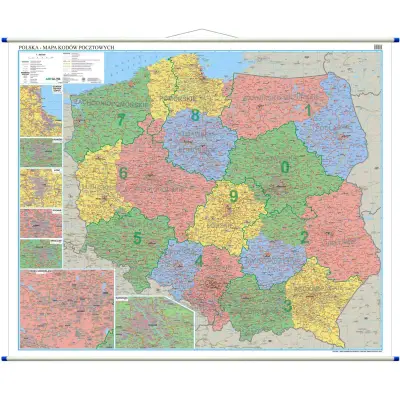 Polska kody pocztowe - mapa ścienna, 1:500 000, ArtGlob
